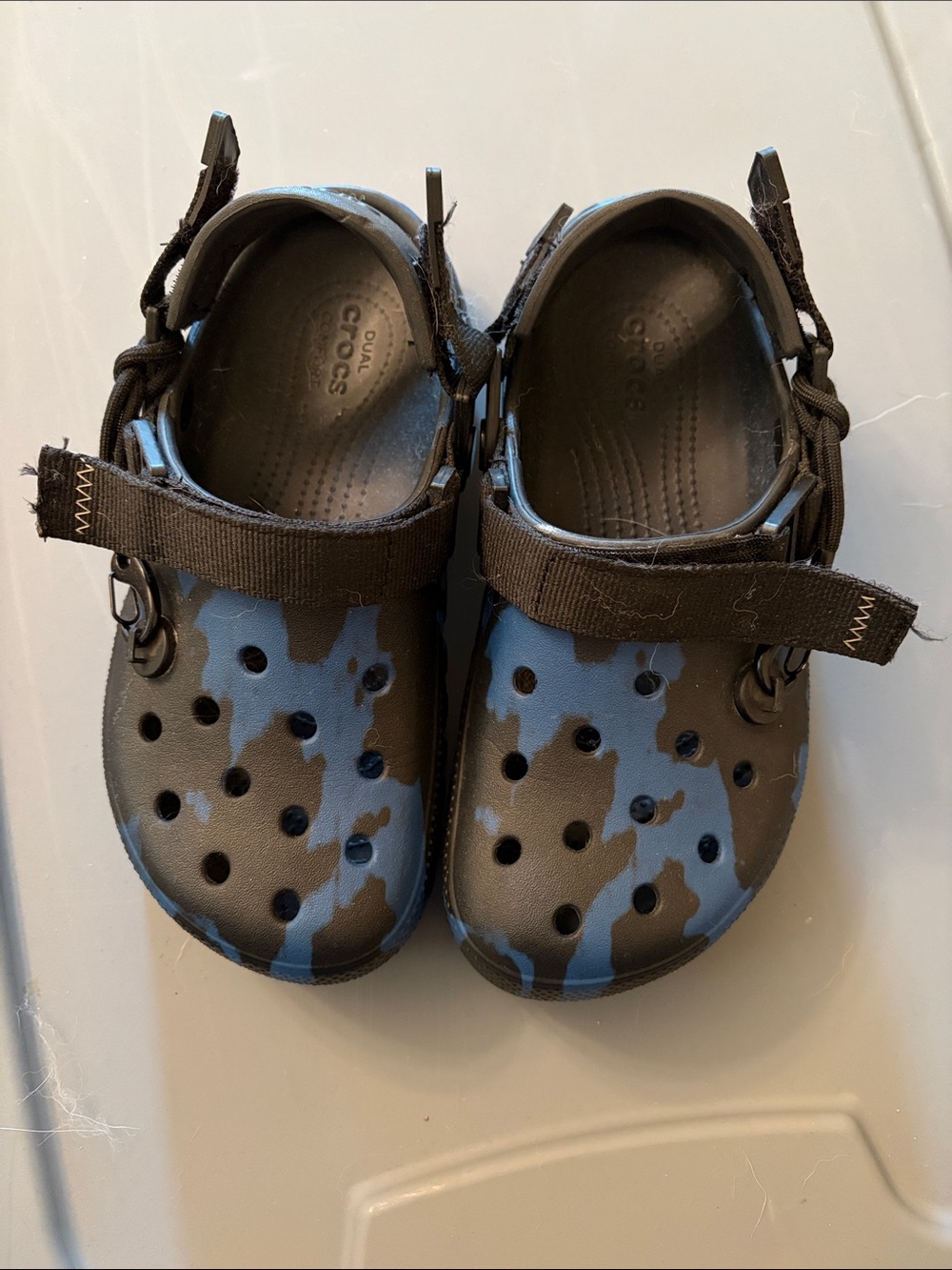 Post Malone CROCS Black and Blue Camo Strap Clogs